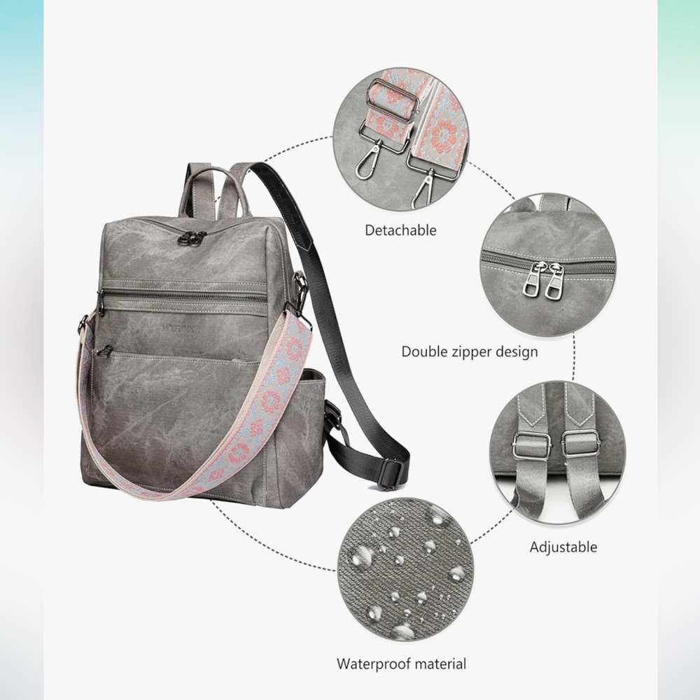 Stylish Gray Backpack With Patterned Strap - image 7